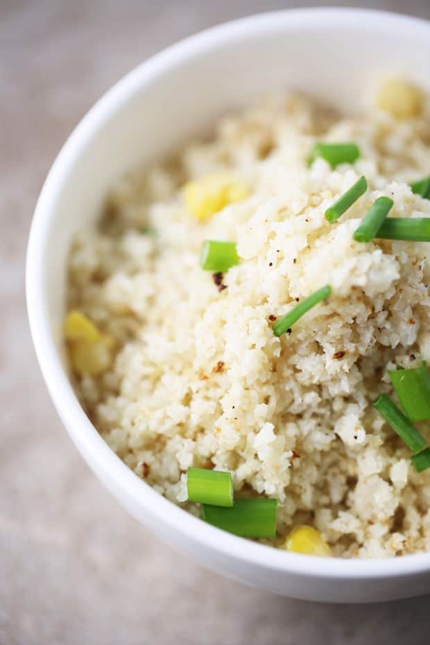 Cauliflower rice with scallions granish