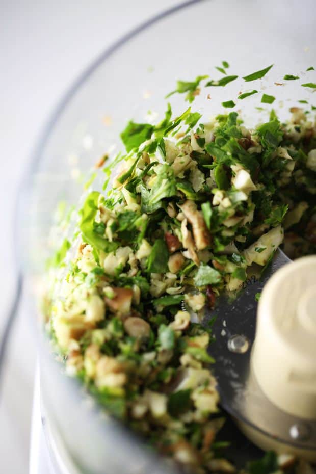 spinach and shiitake mushrooms in food processor