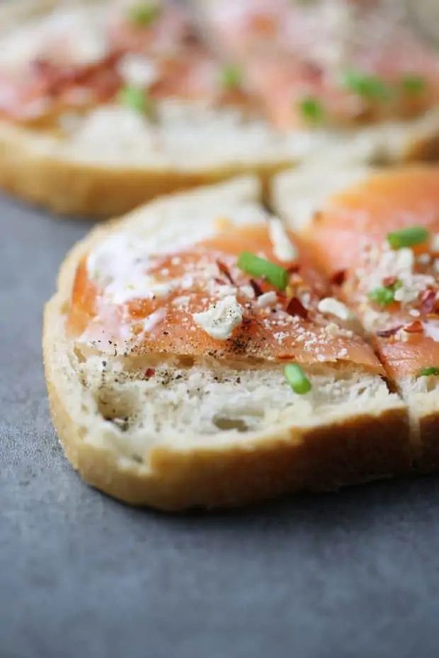 Smoked salmon sandwich red pepper flakes