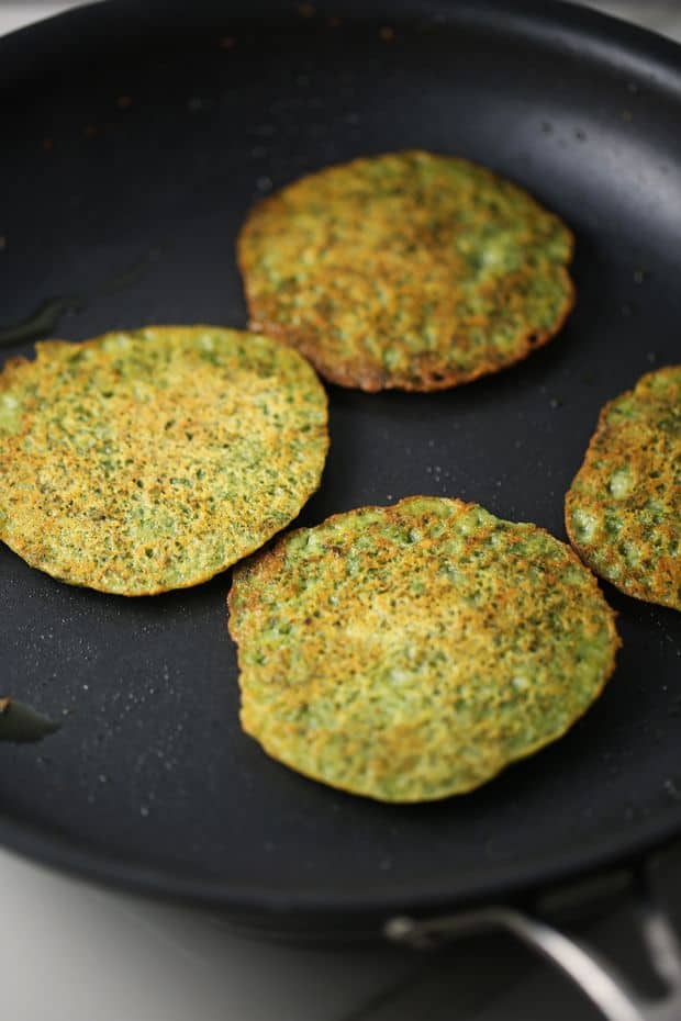 kale potato pancakes on the frying pan