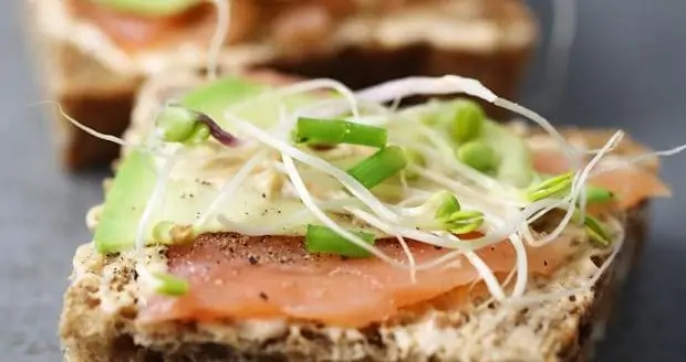 Smoked salmon sandwich avocado bean sprouts