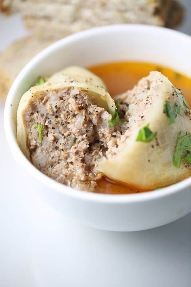 stuffed cabbage rolls close up