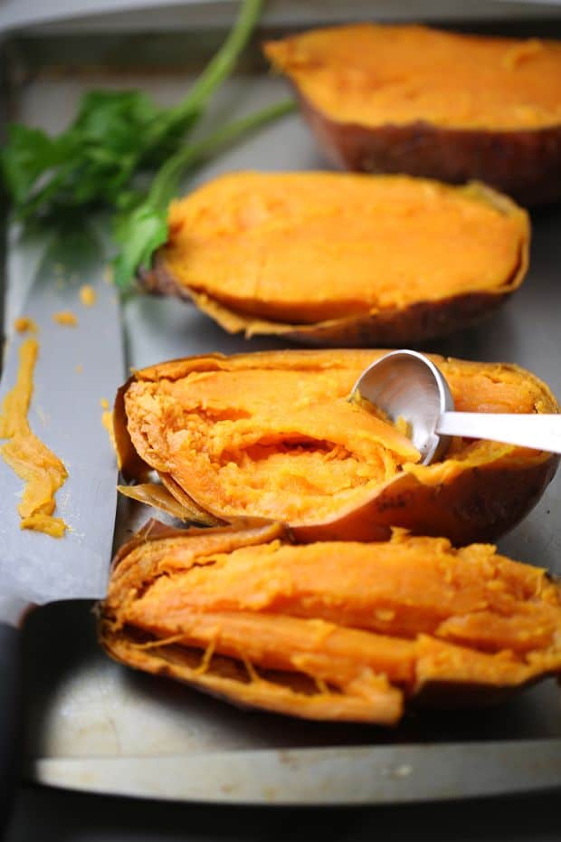 Pineapple walnut baked sweet potato scoop out