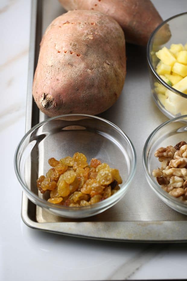 Pineapple walnut baked sweet potato