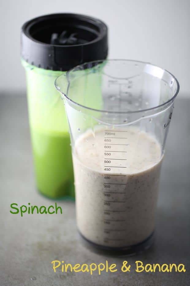 Spinach Pineapple Banana Smoothie blended ingredients
