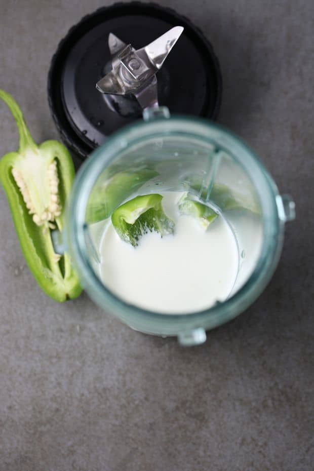 Easy Jalapeno Spread blending in the bullet mixer