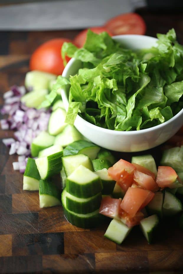 lettuce tomato cucumber salad vegetables diced