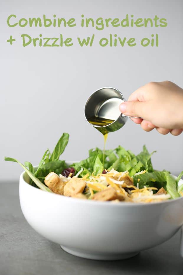 Baby romaine lettuce salad - drizzle with olive oil