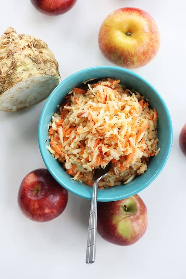 celery root carrot apple salad overhead