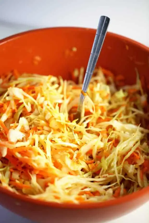 Green Cabbage Slaw No Mayo Mixed in large bowl